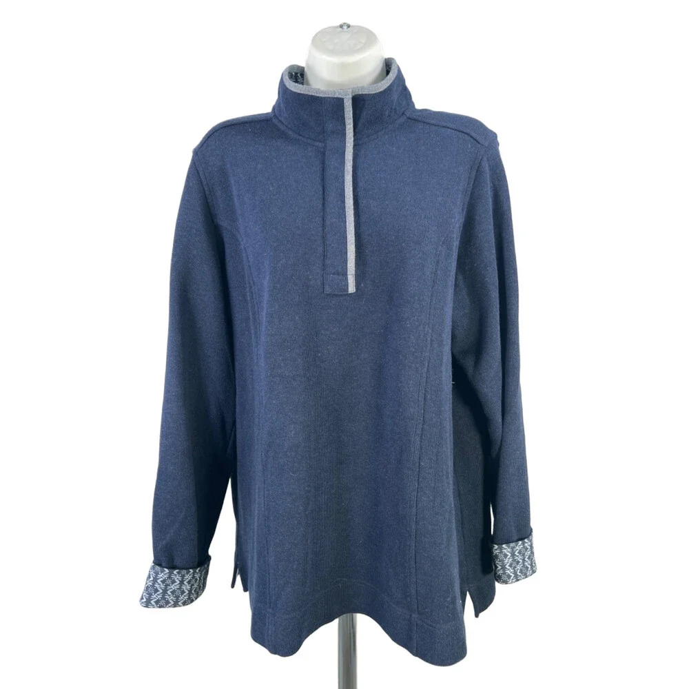 Orvis Women's Blue 1/4 Zip Long Sleeve Pullover Sweater - L